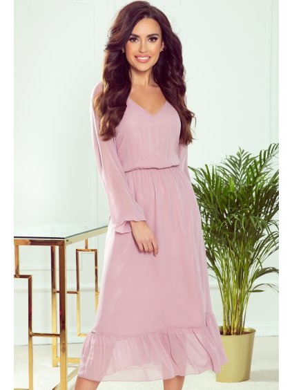 Světle růžové elegantní midi šaty EVELI