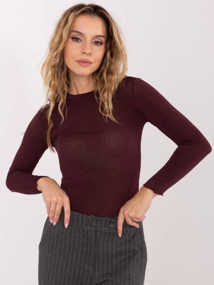 Vínová průsvitná halenka z viskózy s kulatým výstřihem