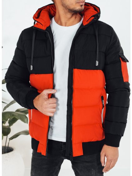 Černo-oranžová pánská zimní bunda s kapucí