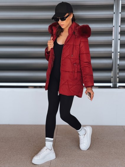 Vínová dámská zimní prošívaná bunda s kapucí
