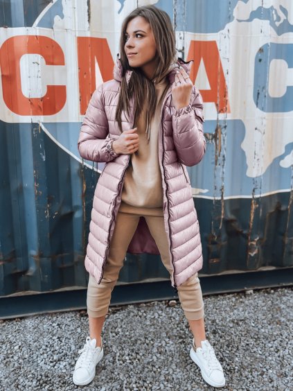 Růžová dámská zimní prošívaná bunda LESSI s kapsou na rukávu