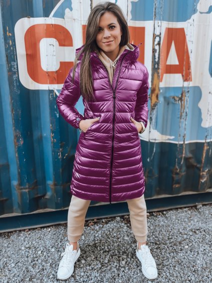 Fialová dámská zimní prošívaná bunda LESSI s kapsou na rukávu