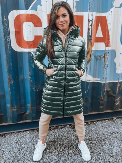 Tmavě zelená dámská zimní prošívaná bunda LESSI s kapsou na rukávu