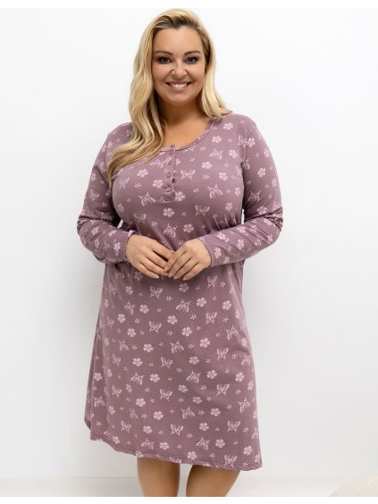 Růžová dámská plus size noční košile s potiskem