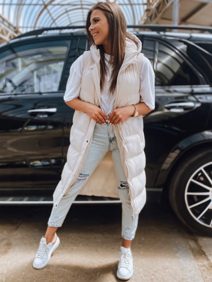 Smetanová prošívaná dlouhá vesta ELLA