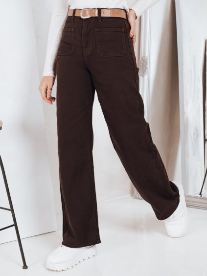 Tmavě hnědé dámské džíny s širokými nohavicemi