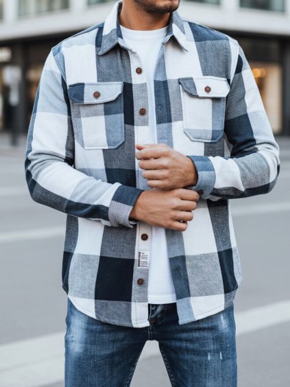Bílo-modrá pánská kostkovaná flanelová košile