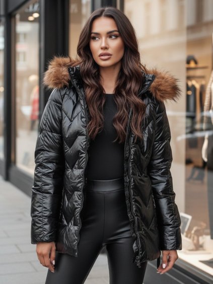 Černá lesklá krátká bunda LANE