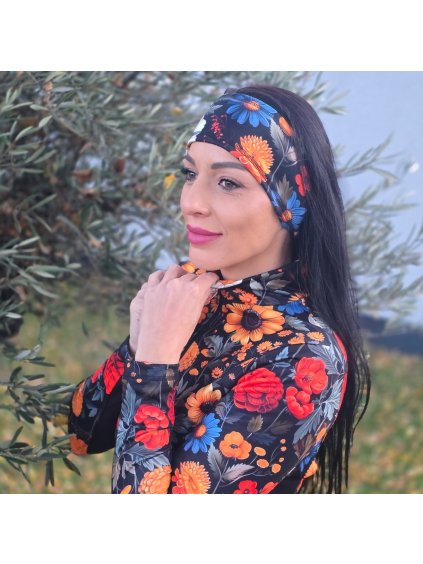 Dámská funkční hřejivá čelenka s květinovým vzorem