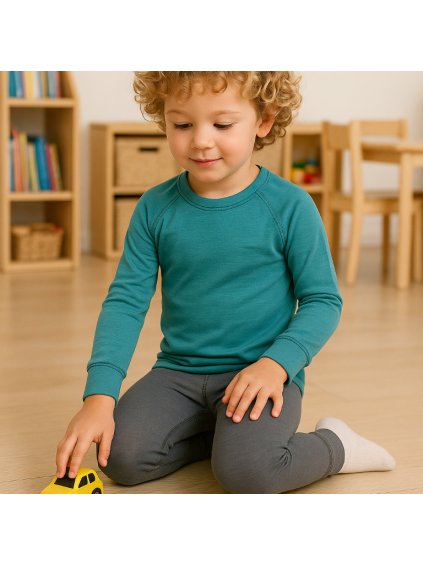 Dětský set termoprádla - mentolové tričko a šedé spodky