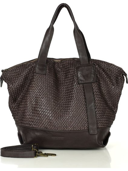 Marco Mazzini Tmavě hnědá dámská kožená shopper kabelka