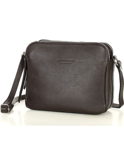 MARCO MAZZINI Tmavě hnědá dvoukomorová kožená crossbody kabelka