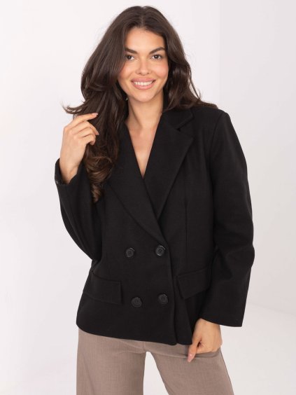 Černý dámský krátký kabát s dvojitým zapínáním