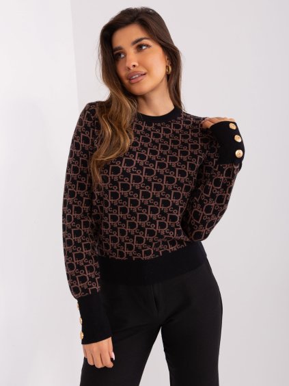 Černý vzorovaný svetr s ozdobnými knoflíky