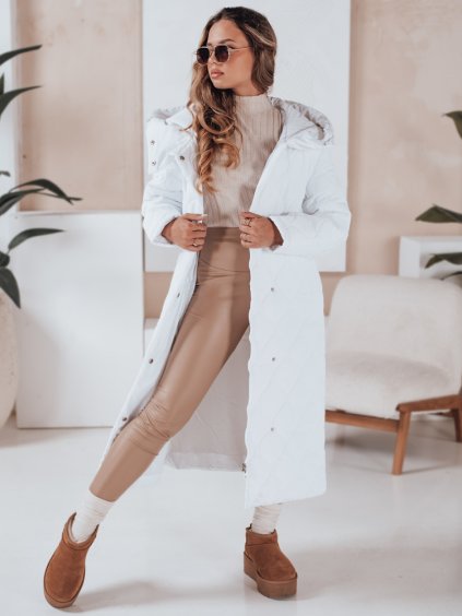 (Vel. M) Dámský bílý zimní prošívaný kabát LIKEMIRA