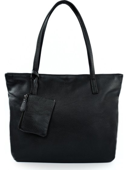 Dámská černá kožená shopper kabelka RILLIA s malou vnější taštičkou