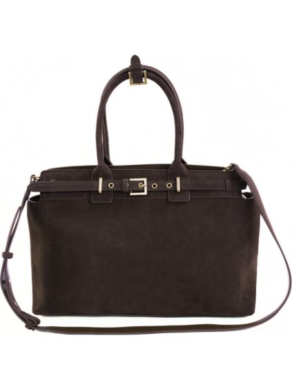 Tmavě hnědá dámská semišová kabelka LIV s přezkami