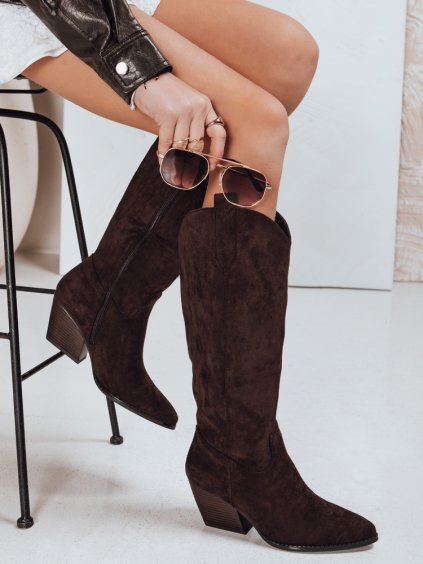 Dámské hnědé semišové kovbojské boty Dstreet