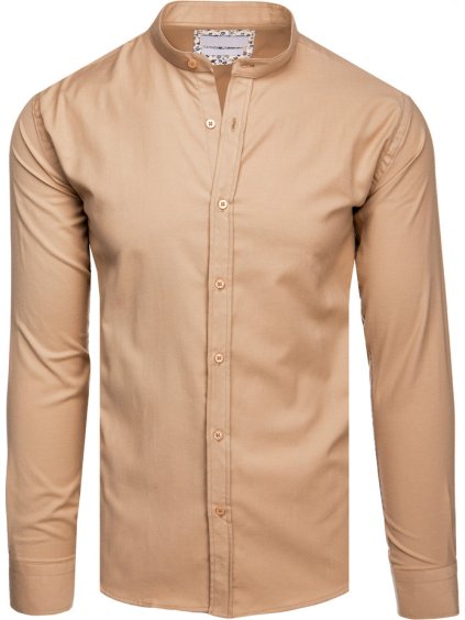 Béžová pánská ležérní košile se stojáčkem