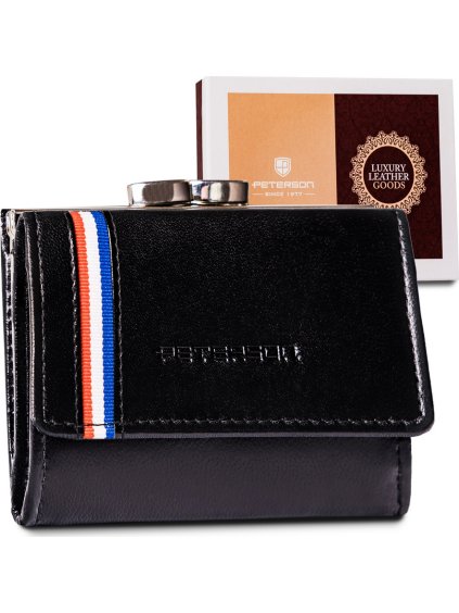 Peterson Černá malá kožená peněženka s barevným pruhem Y251