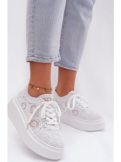 Bílé dámské háčkované tenisky na platformě Evalora