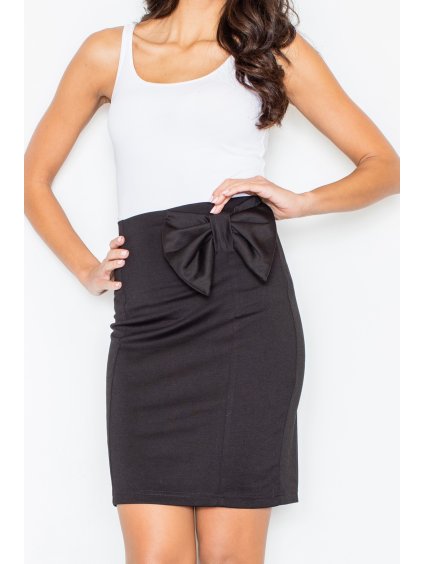 Lesklá černá sukně s mašlí