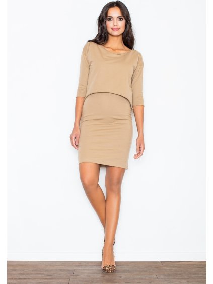 Béžové šaty s asymetrickým topem