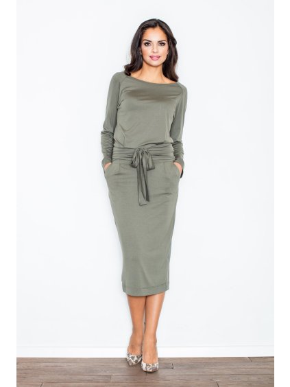 Dlouhé šaty olivové barvy