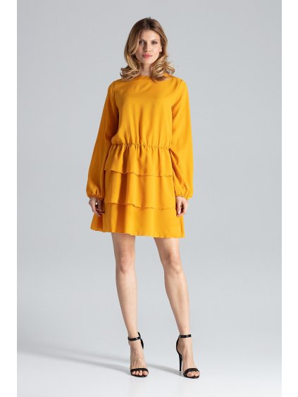 Hořčicové skládané šaty