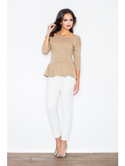 Béžová peplum halenka s dlouhým rukávem