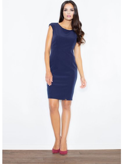 Modré šaty s kulatým výstřihem