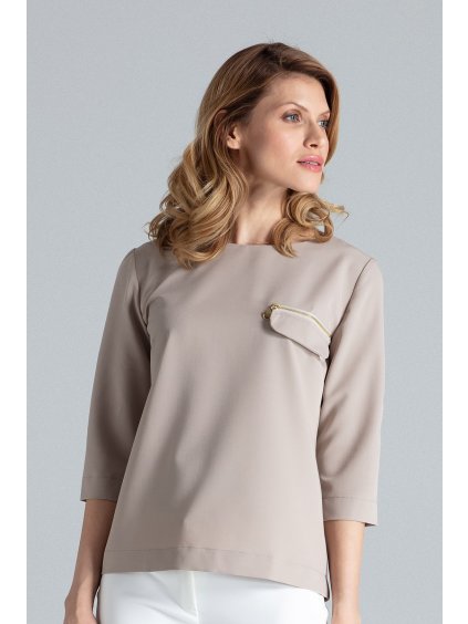 Béžová elegantní halenka na zip