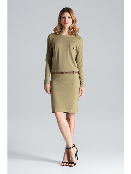 Olivové šaty s páskem