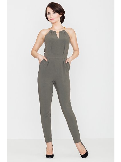 Dámský elegantní olivově-zelený overal
