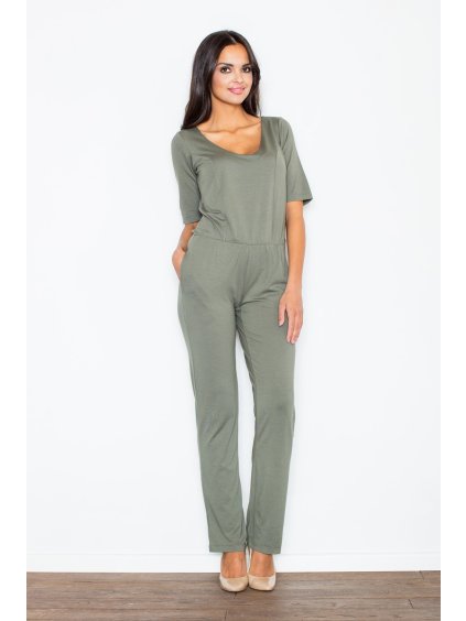 Olivový overal odhalující záda