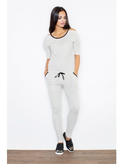 Šedý overal s černými prvky M356 Light grey