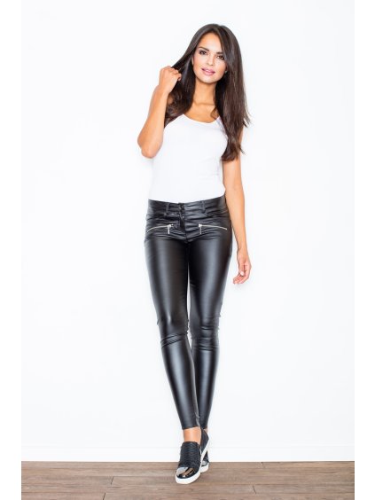 Černé koženkové kalhoty se zipy