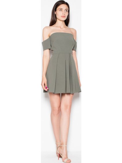 Olivové šaty s odhalenými rameny