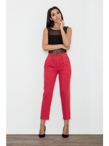 Dámské červené kalhoty ke kotníkům