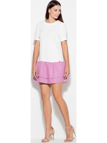 Šaty se vzorovanou sukýnkou K412 Ecru pattern 37