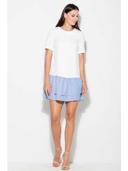 Šaty se vzorovanou sukýnkou K412 Ecru pattern 38