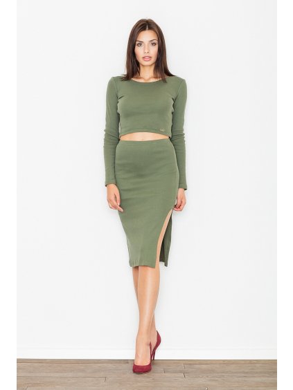 DÁMSKÝ SET HALENKA SE SUKNÍ S ROZPARKEM M484 OLIVE GREEN