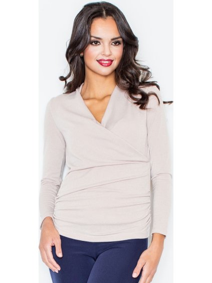 Béžový svetr s překládaným výstřihem M247 Beige