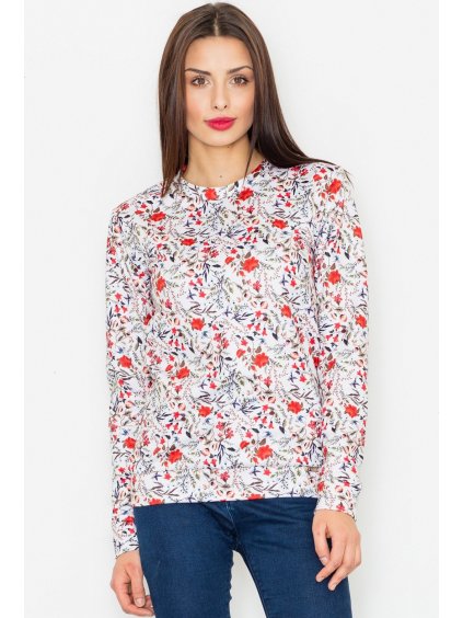 Dámská bílá mikina s potiskem červených květin M541 Pattern 57