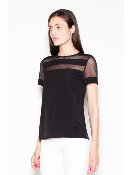 Černá halenka s průsvitnými pásy VT007 Black