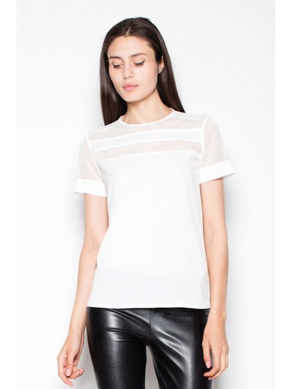 Smetanová halenka s průsvitnými pásy VT007 Ecru