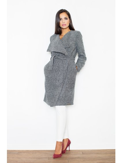 Elegantní šedý kabát s páskem