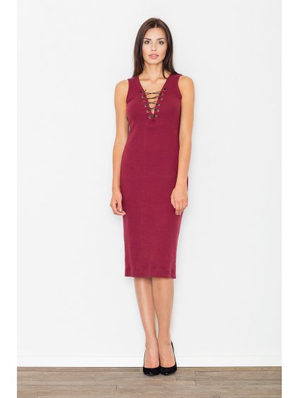 Bordó letní šaty s provázaným výstřihem