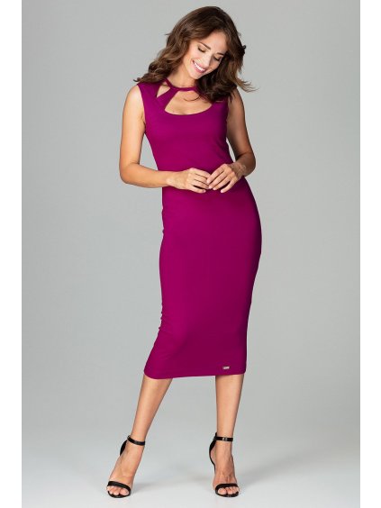 Pouzdrové šaty s výkrojky ve výstřihu K475 Fuchsia