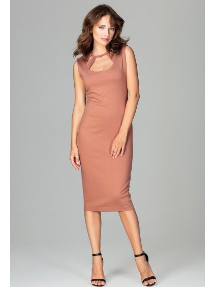 Pouzdrové šaty s výkrojky ve výstřihu K475 Brown